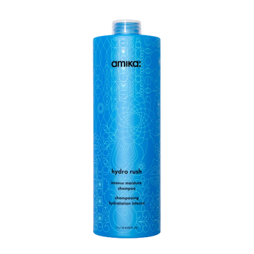 Flacon du shampoing amika Hydro Rush pour cheveux secs et hydratation intense

