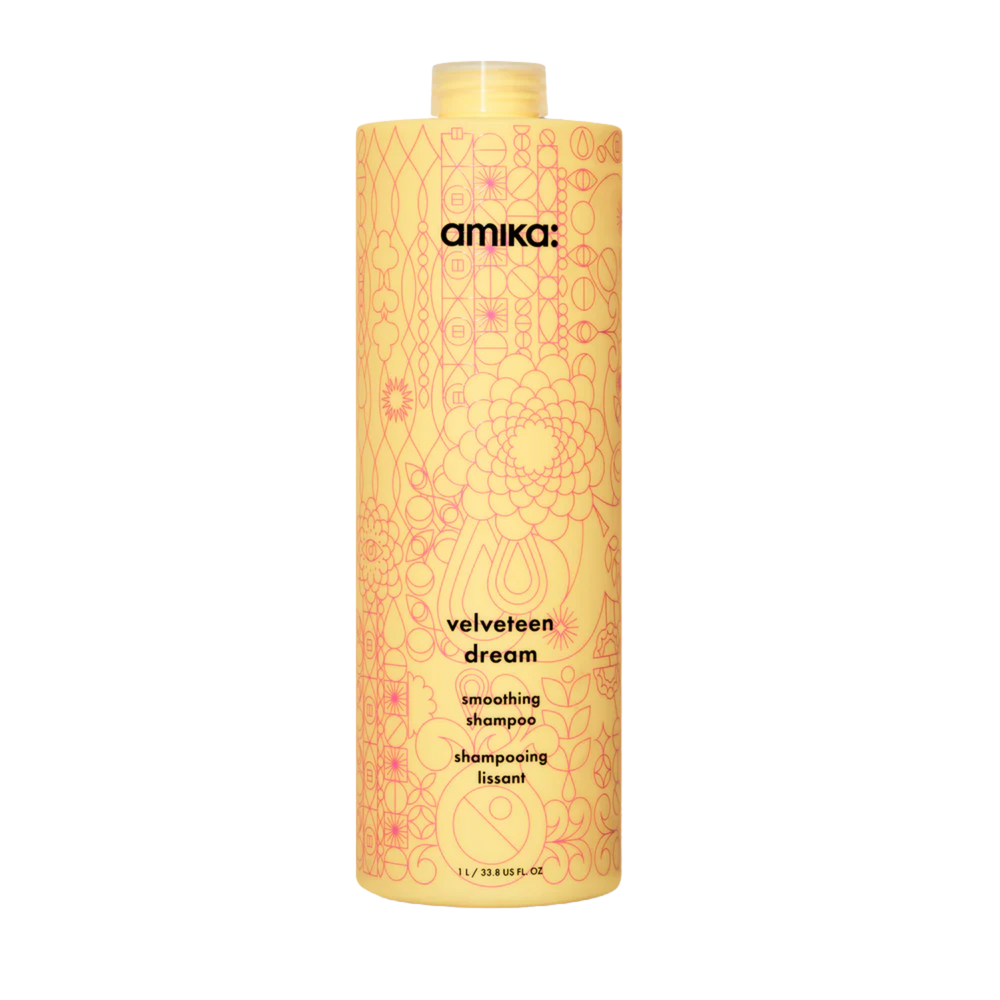 Flacon du shampoing amika Velveteen Dream pour cheveux lissés et sans frisottis

