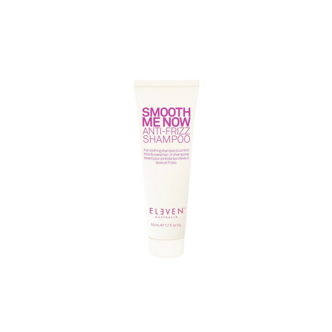 Flacon du shampoing Smooth Me Now Anti-Frizz Shampoo d’ELEVEN Australia, texture crémeuse