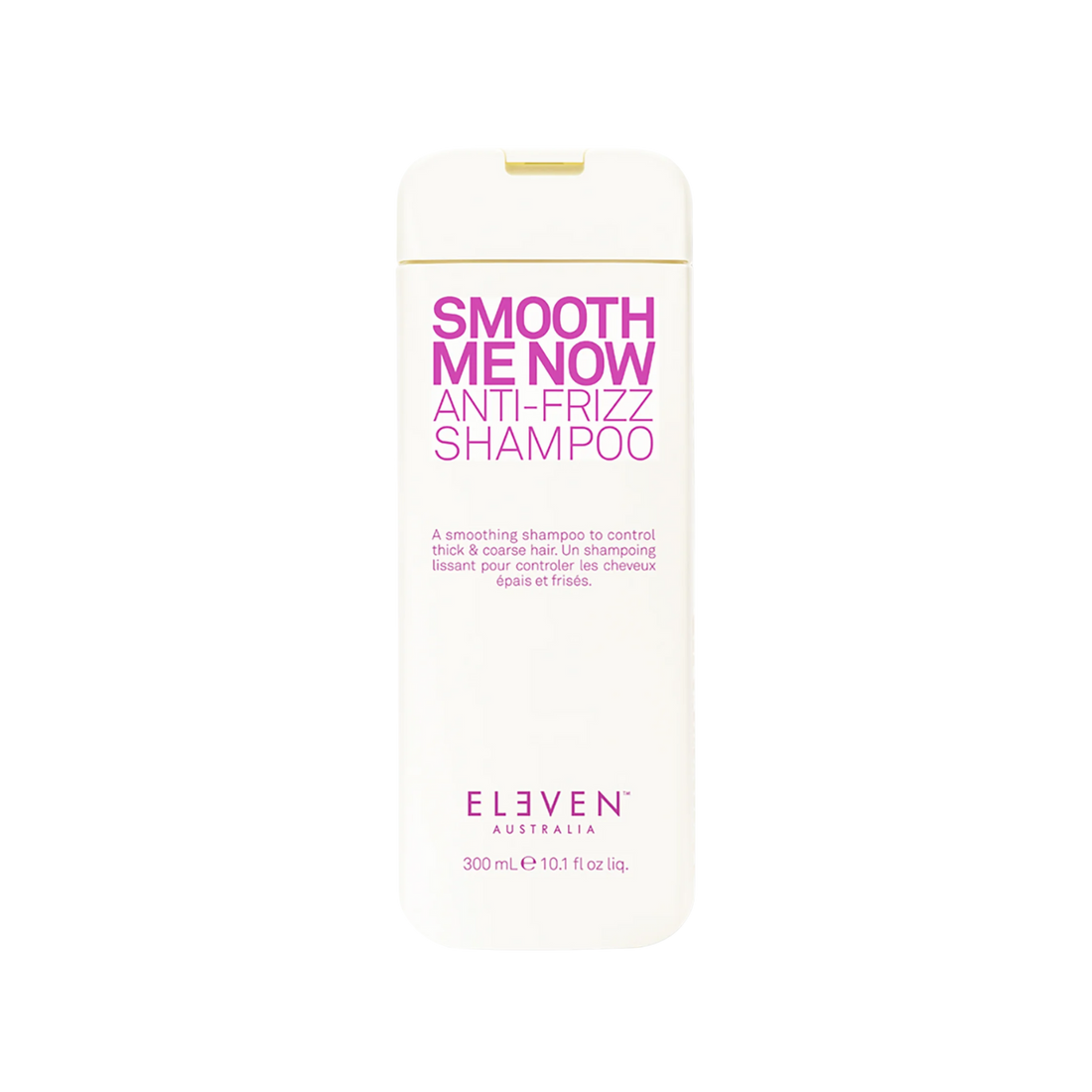 Flacon du shampoing Smooth Me Now Anti-Frizz Shampoo d’ELEVEN Australia, texture crémeuse