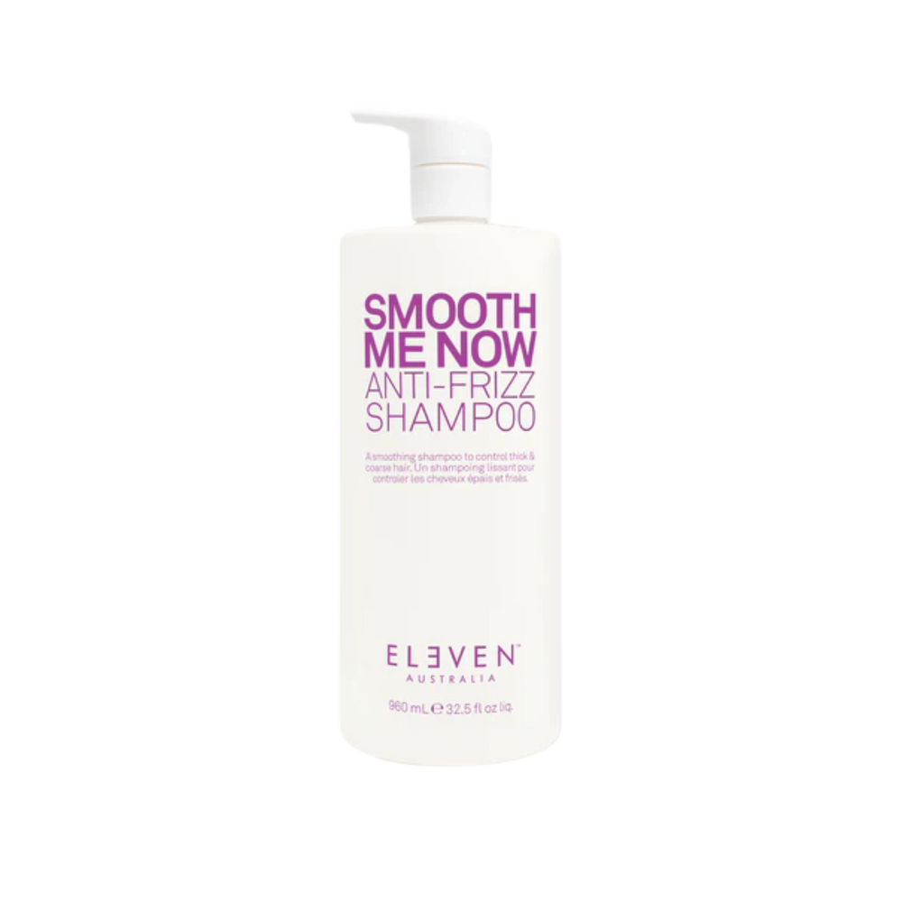 Flacon du shampoing Smooth Me Now Anti-Frizz Shampoo d’ELEVEN Australia, texture crémeuse