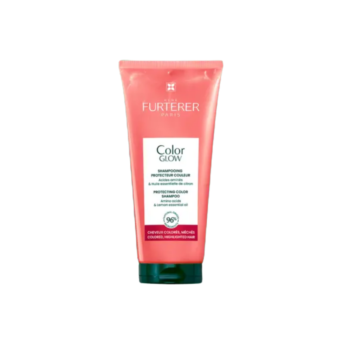 Tube de Shampoing René Furterer Color Glow protecteur couleur, 200 ml, sur fond neutre.