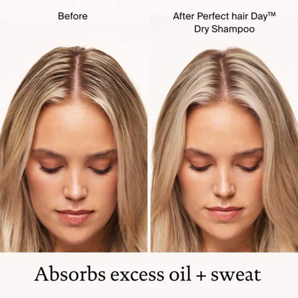 Flacon de Perfect Hair Day Dry Shampoo Living Proof, design blanc épuré avec aiguillée verte, évoquant fraîcheur, volume et technologie capillaire.


