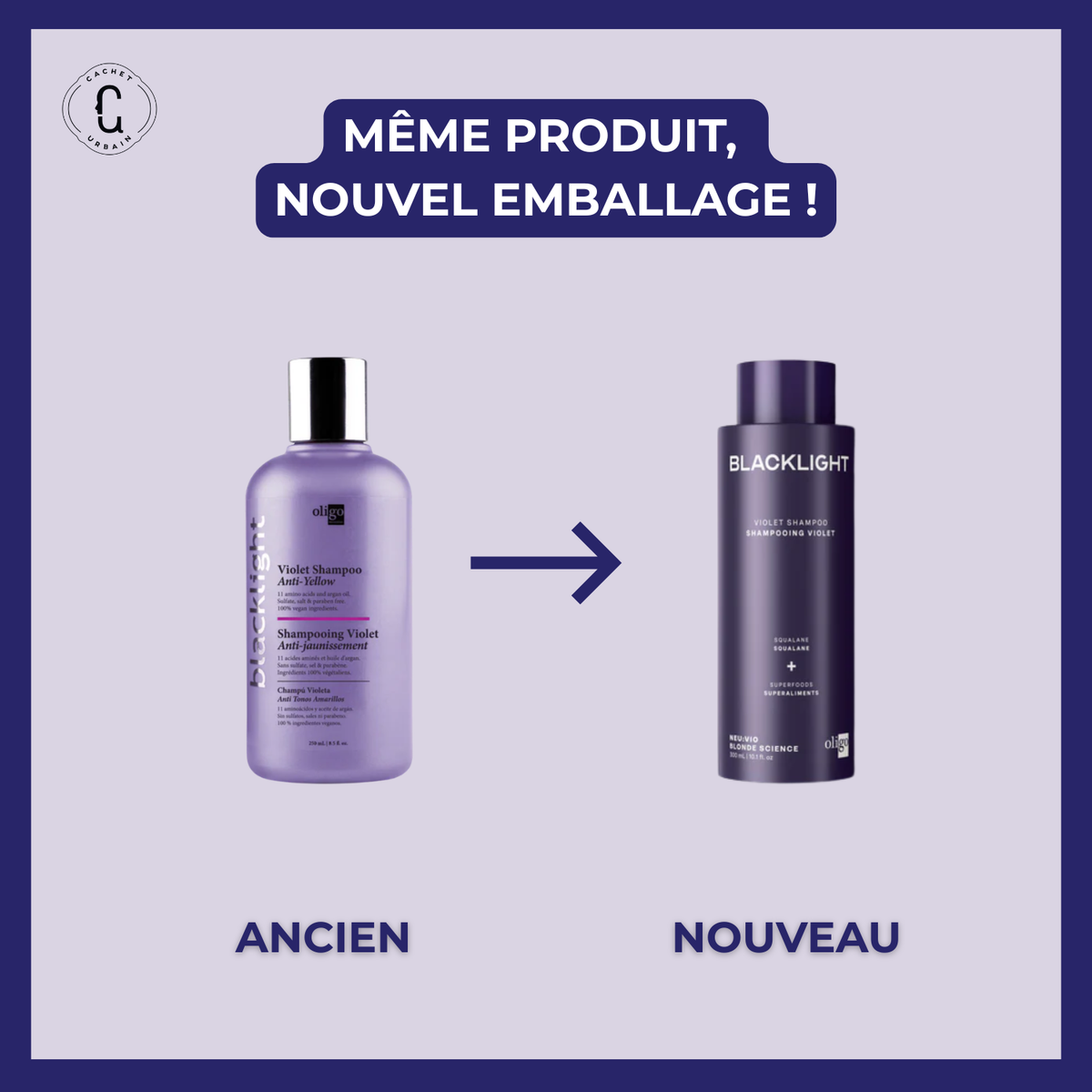 Shampoing violet Blacklight Oligo anti-jaune cheveux blonds brillants sans reflets cuivrés