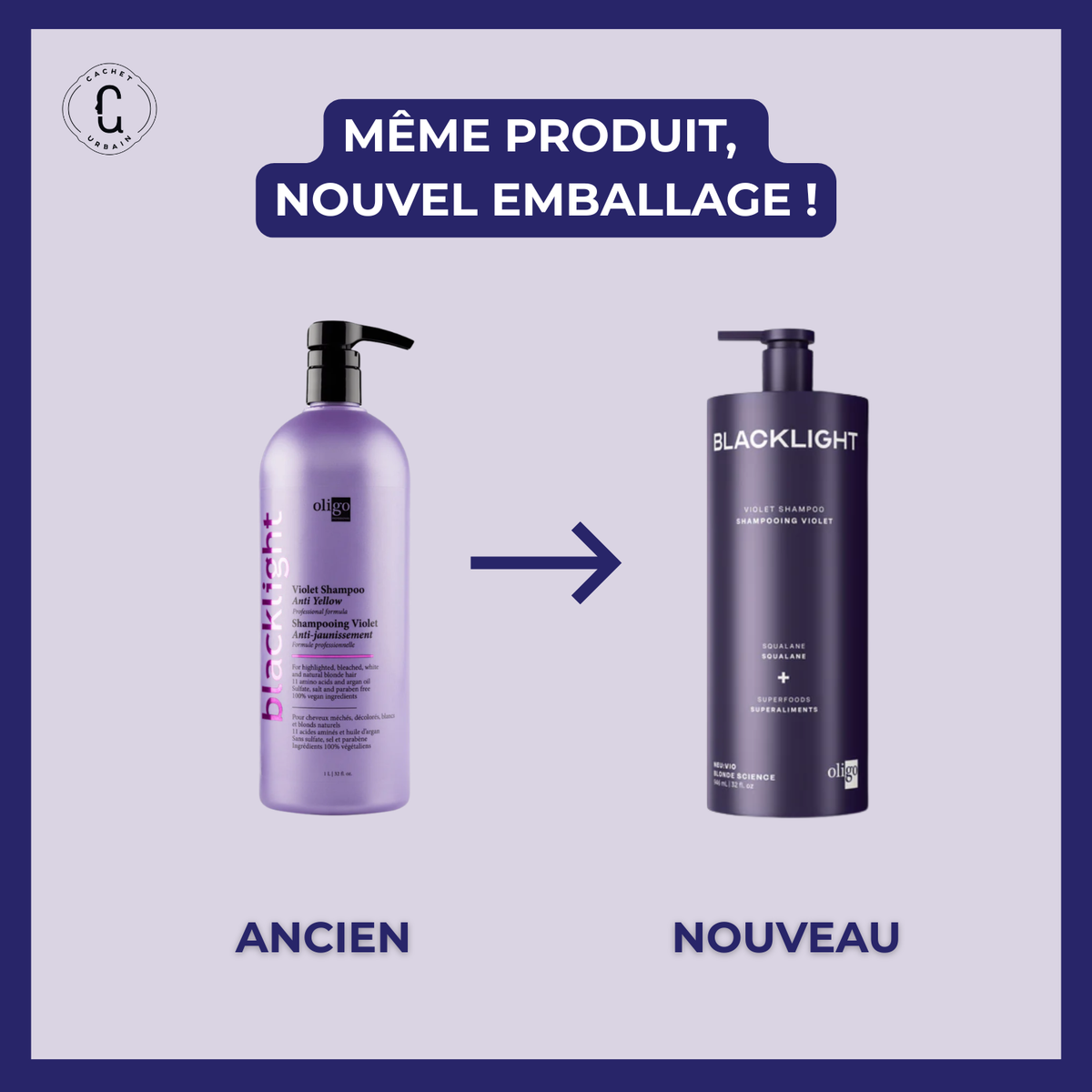 Shampoing violet Blacklight Oligo anti-jaune cheveux blonds brillants sans reflets cuivrés