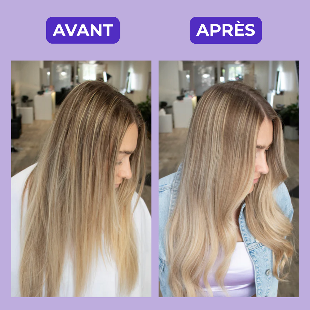 Tube de shampooing mauve fortifiant FAB.ME Blonde, neutralise reflets jaunes, cheveux brillants et renforcés