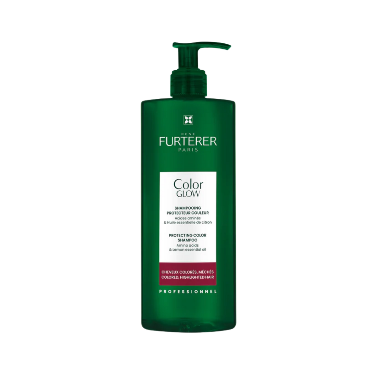 Flacon 500 ml de Shampooing René Furterer Color Glow, format économique pour protéger la couleur des cheveux.

