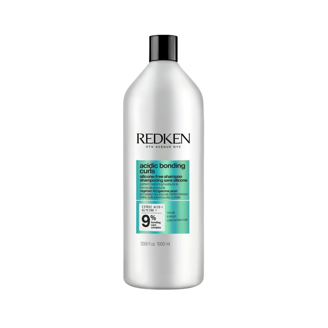 Flacon du shampooing Acidic Bonding Curls Redken pour cheveux bouclés, sans silicone.
