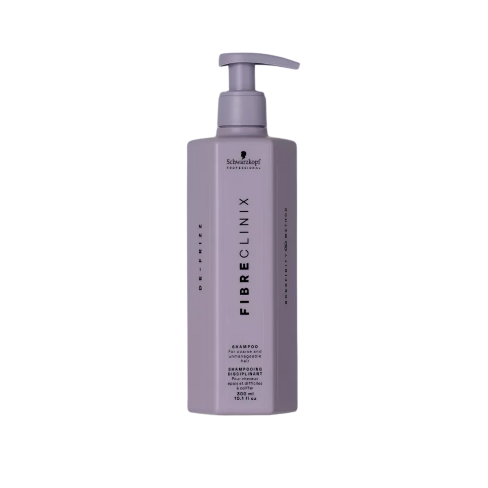 Shampooing anti-frisottis Schwarzkopf Fibre Clinix De-Frizz, nettoie et lisse les cheveux épais.