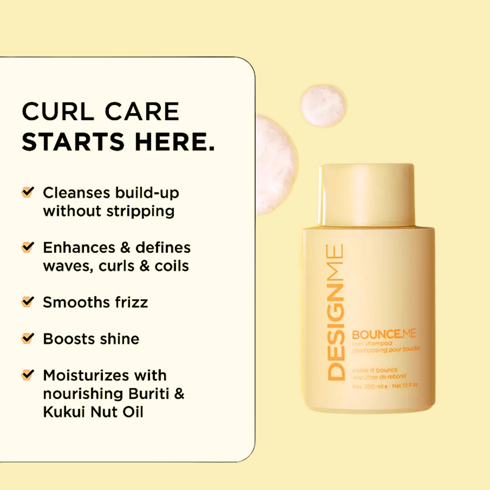 Flacon de shampooing Bounce.Me pour boucles, formule douce hydratante et anti‑frisottis

