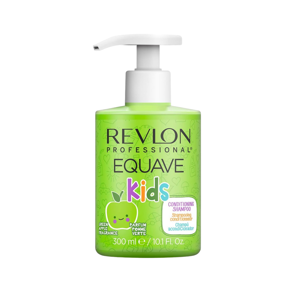 Flacon du shampooing Revlon Equave Hydro Detangling, bouteille transparente avec liquide clair.