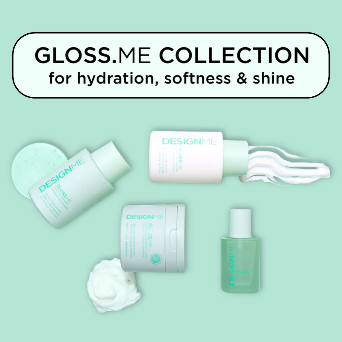 Flacon du shampooing hydratant GLOSS.ME, texture mousse riche, cheveux doux et brillants
