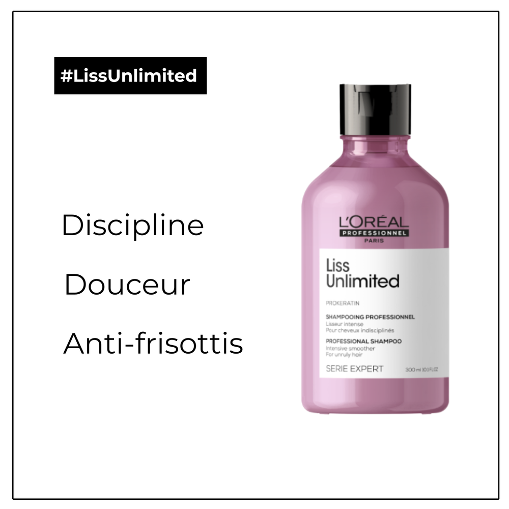 Shampooing Liss Unlimited L’Oréal Professionnel anti-frisottis cheveux lisses brillants flacon professionnel