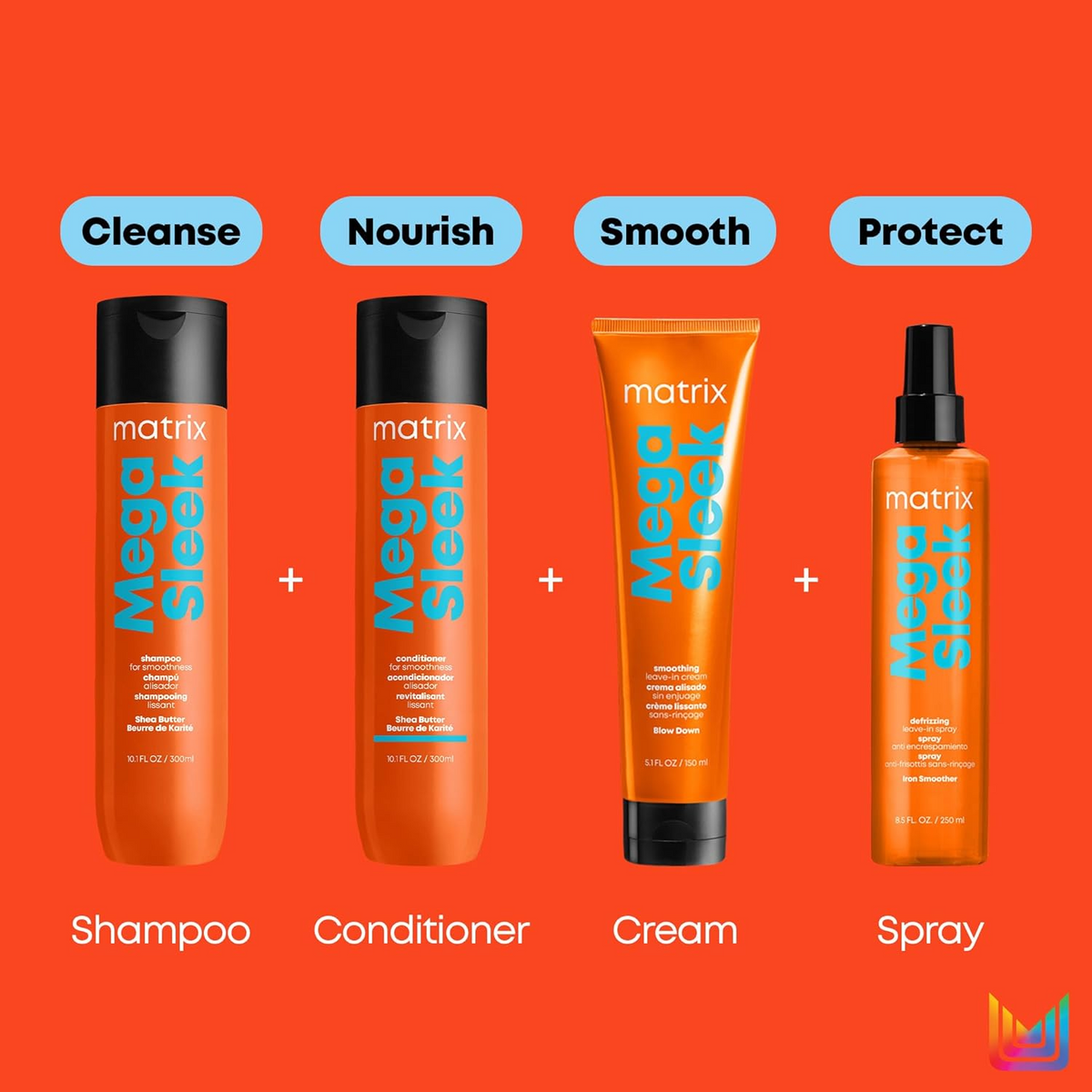 Flacon de shampooing Matrix Total Results Mega Sleek – Contrôle des frisottis et lissage capillaire