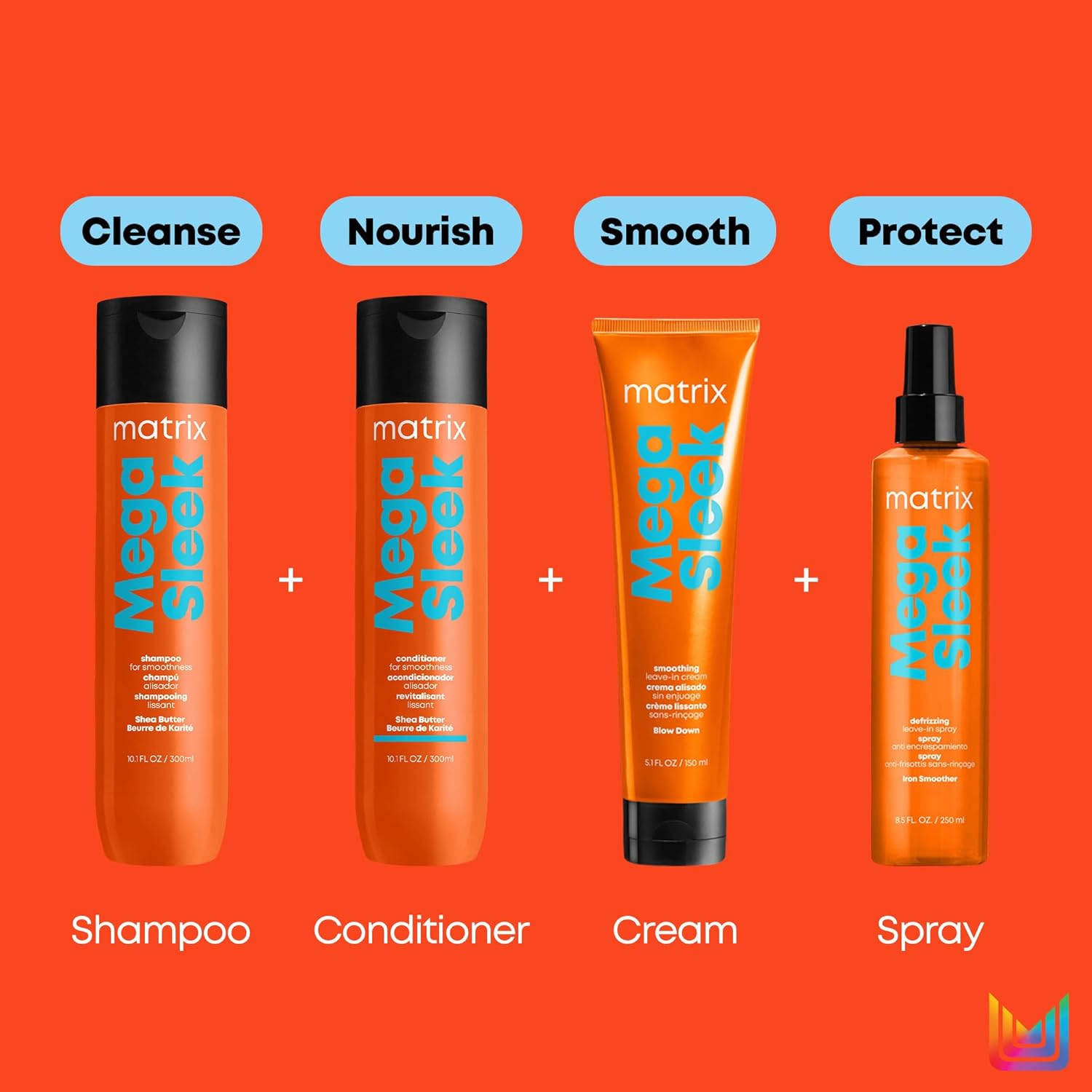 Flacon de shampooing Matrix Total Results Mega Sleek – Contrôle des frisottis et lissage capillaire