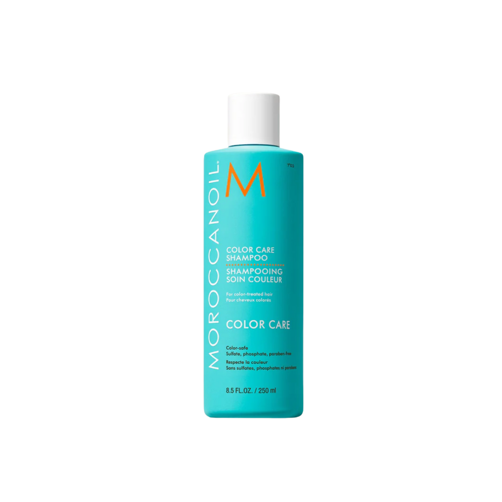 Flacon turquoise Moroccanoil Color Care Shampoo 250 ml, soin pour cheveux colorés

