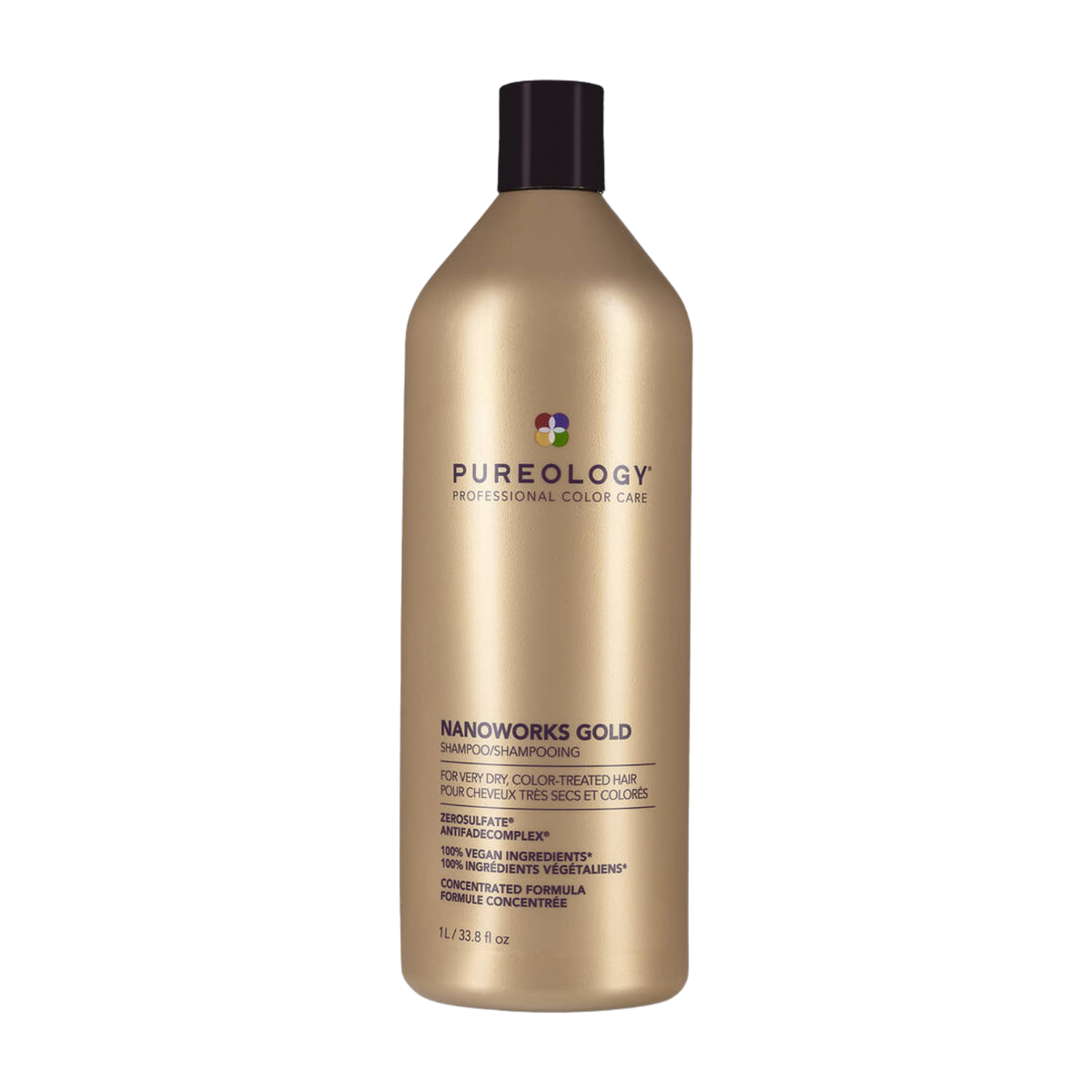Shampooing Nanoworks Gold Pureology – soin vegan réparateur, éclat et douceur pour cheveux matures ou colorés