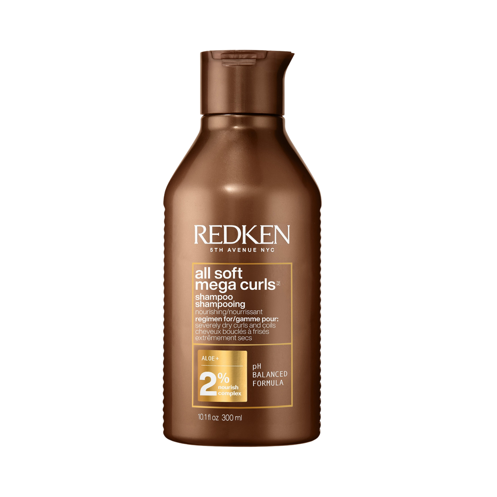 Flacon de shampooing Redken All Soft Mega, soin hydratant pour cheveux très secs et épais.