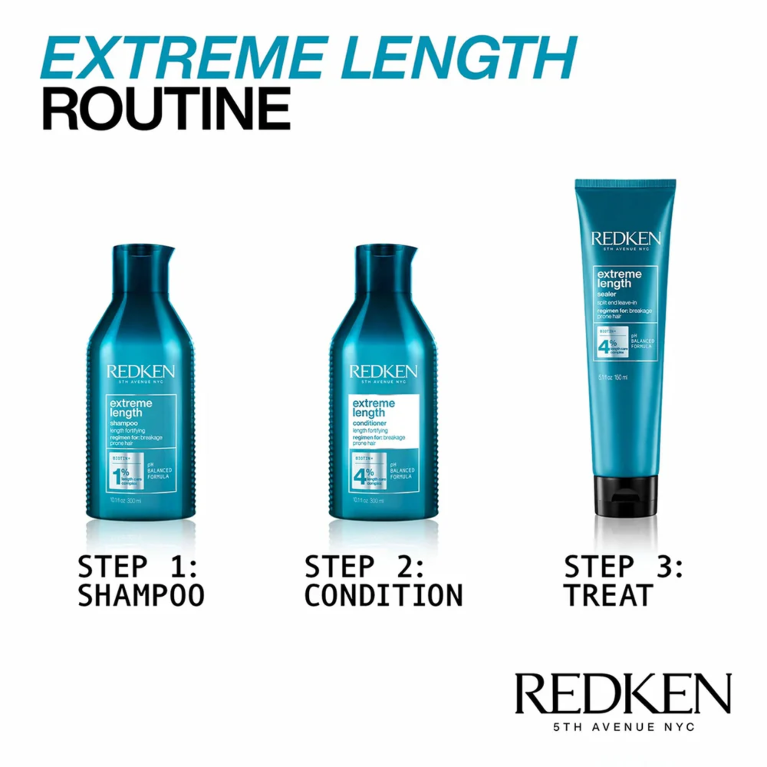 Flacon de shampooing Redken Extreme Length, enrichi en biotine pour renforcer et favoriser la croissance des cheveux