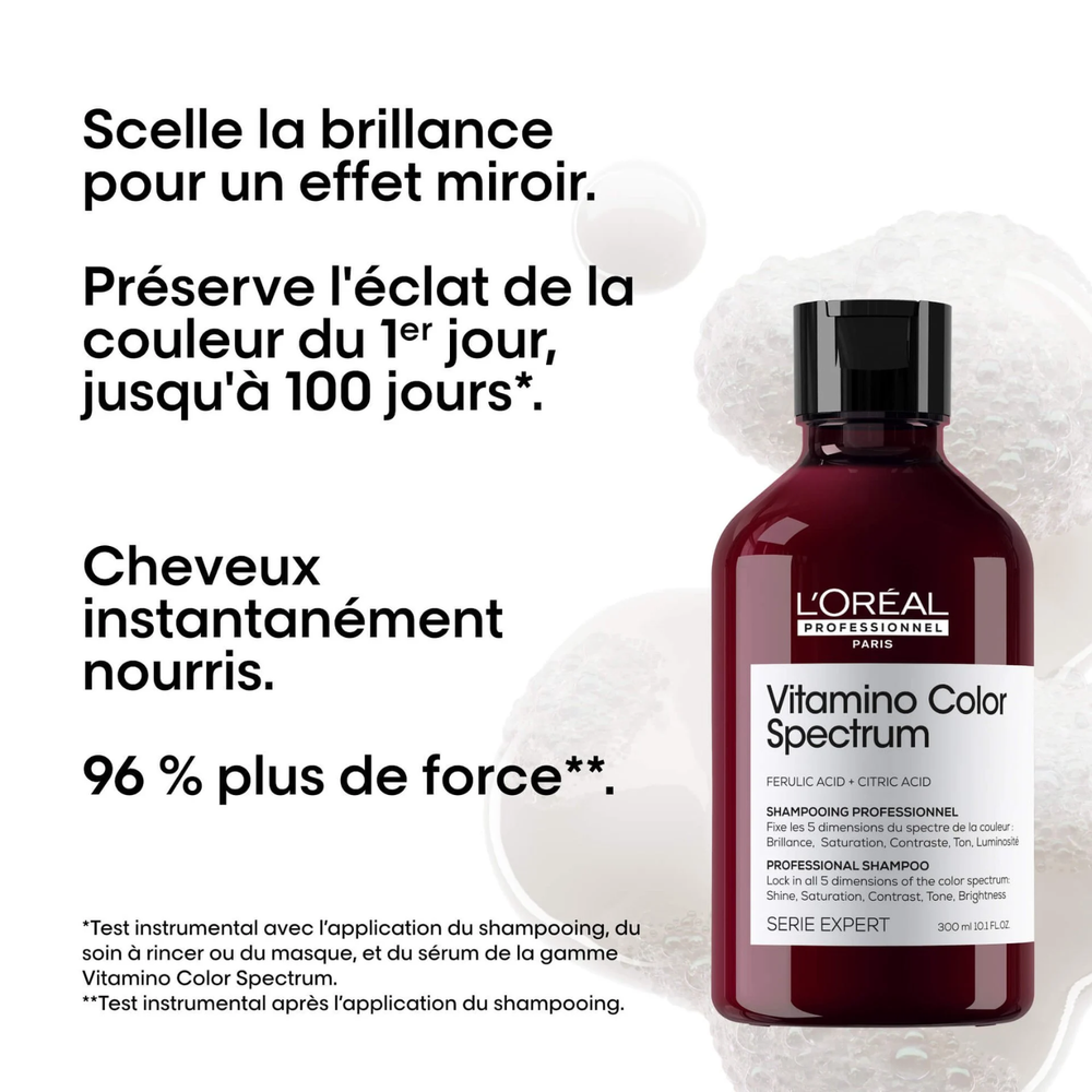 Shampooing Vitamino Color Spectrum L’Oréal Professionnel pour cheveux colorés avec effet brillance miroir et protection longue durée