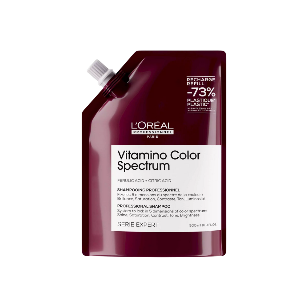 Shampooing Vitamino Color Spectrum L’Oréal Professionnel pour cheveux colorés avec effet brillance miroir et protection longue durée