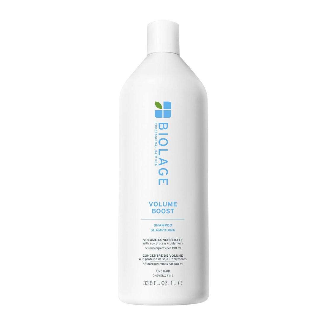 Flacon de Biolage VolumeBloom Shampoo pour cheveux fins, étiquette visible