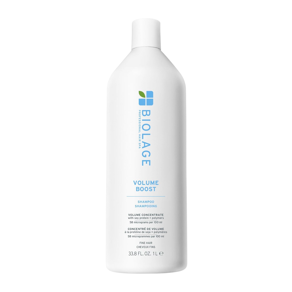 Flacon de Biolage VolumeBloom Shampoo pour cheveux fins, étiquette visible