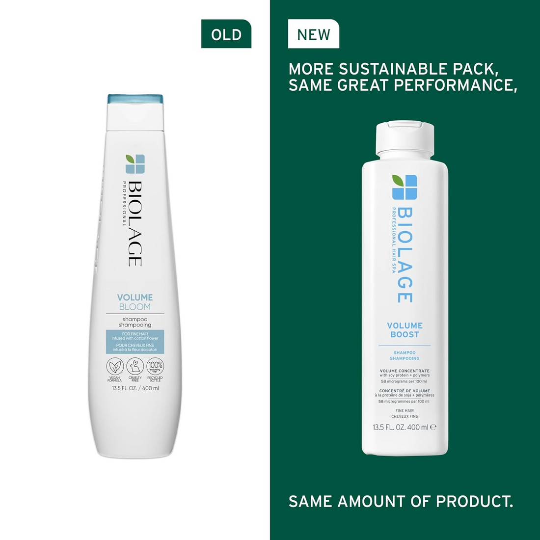 Flacon de Biolage VolumeBloom Shampoo pour cheveux fins, étiquette visible