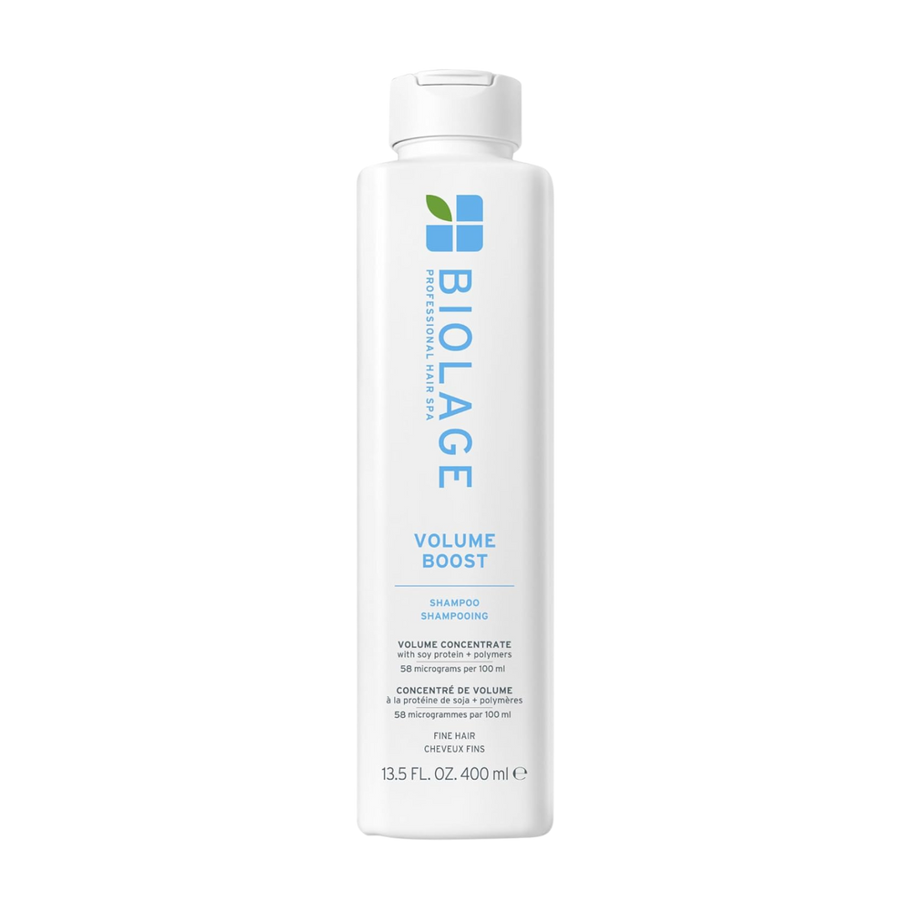 Flacon de Biolage VolumeBloom Shampoo pour cheveux fins, étiquette visible