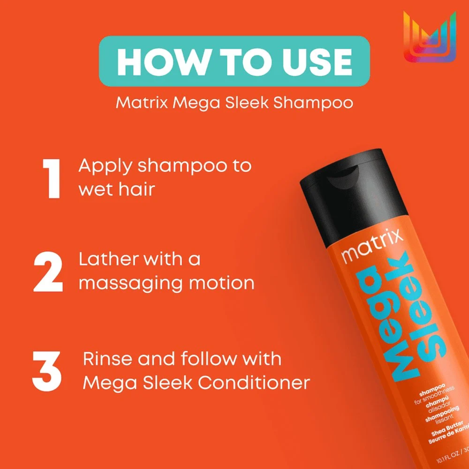 Shampooing Matrix Mega Sleek anti frisottis lissant cheveux épais beurre de karité hydratant