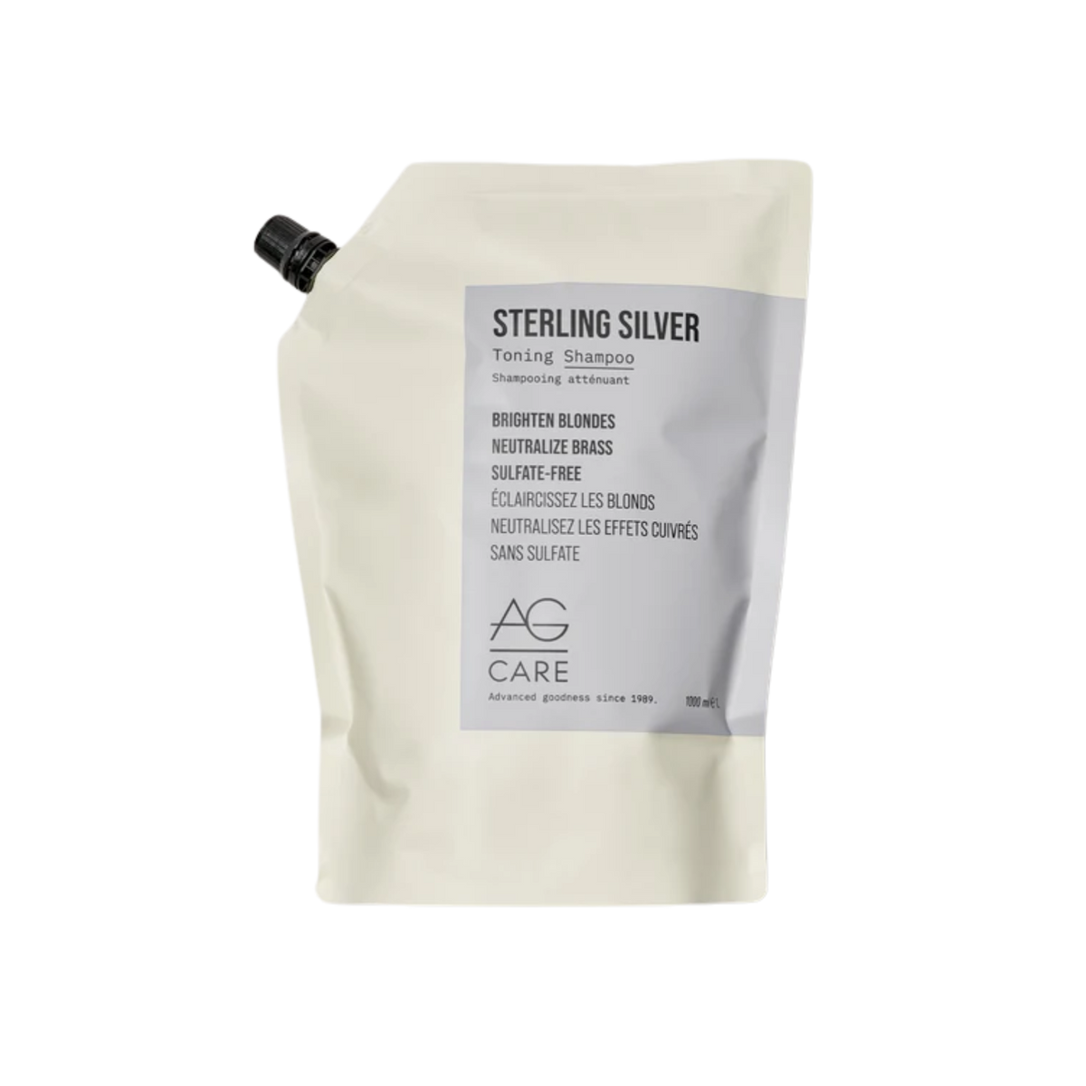 Shampooing tonifiant AG Care Sterling Silver pour cheveux blonds, gris ou argentés, élimine les reflets cuivrés
