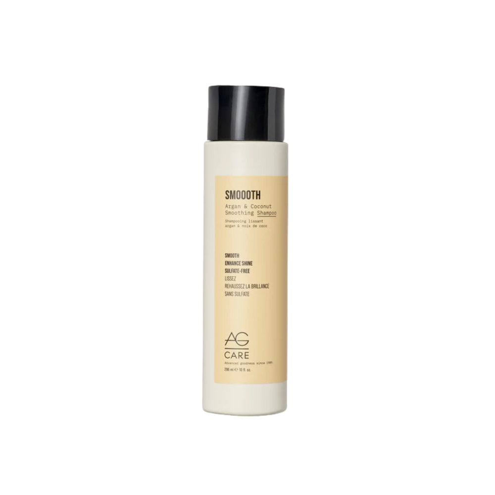 Shampooing vegan sans sulfates qui lisse, hydrate et contrôle les frisottis. Cheveux doux, brillants et soyeux dès le premier lavage.