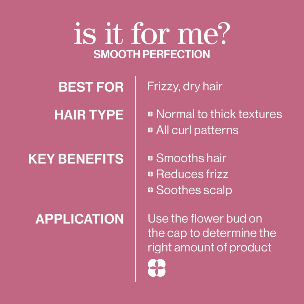 Flacon de Smooth Perfection Shampoo Pureology sur fond neutre, texture viscqueuse visible à l’ouverture.