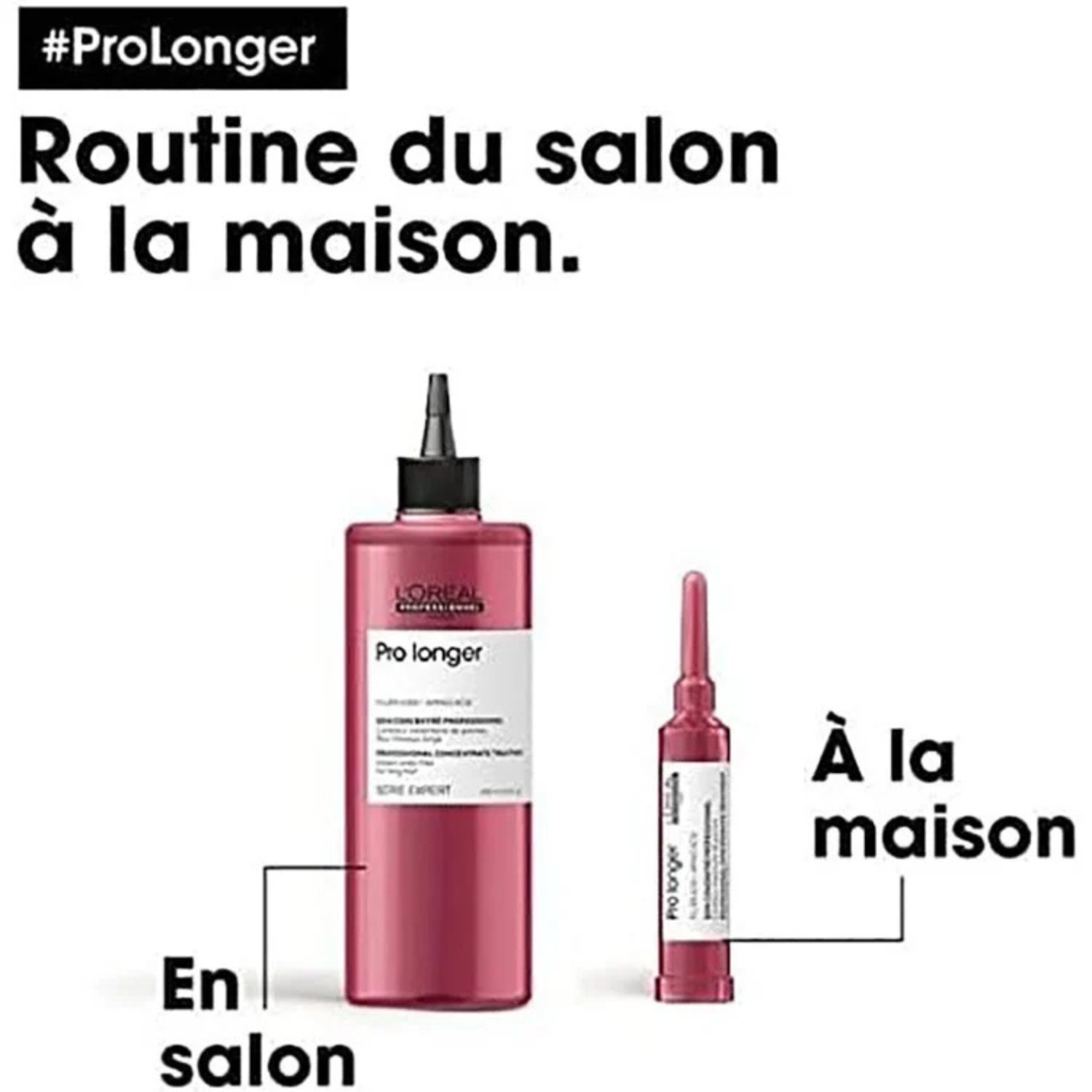 Flacon du Soin Concentré Pro Longer Ends Filler de L'Oréal Professionnel, traitement capillaire pour cheveux longs aux pointes affinées.
