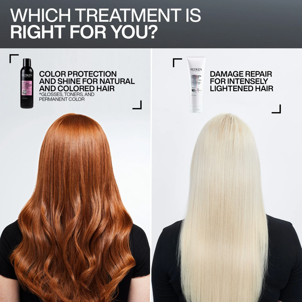 Bouteille du traitement lustrant Redken Acidic Color Gloss, luxe professionnel et couleur protégée