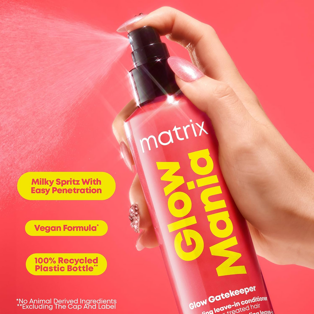 “Bouteille 250 ml du soin sans rinçage Gatekeeper Matrix – flacon blanc avec logo Glow Mania”
