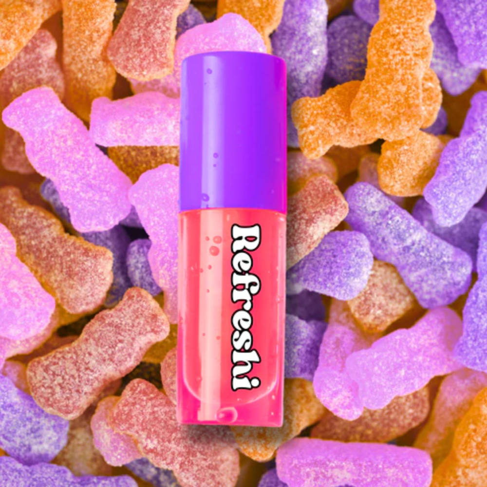 Tube 5 ml Sour Candy Lip Oil Refreshi, bulles visibles, parfum acidulé bonbon, texture brillante

