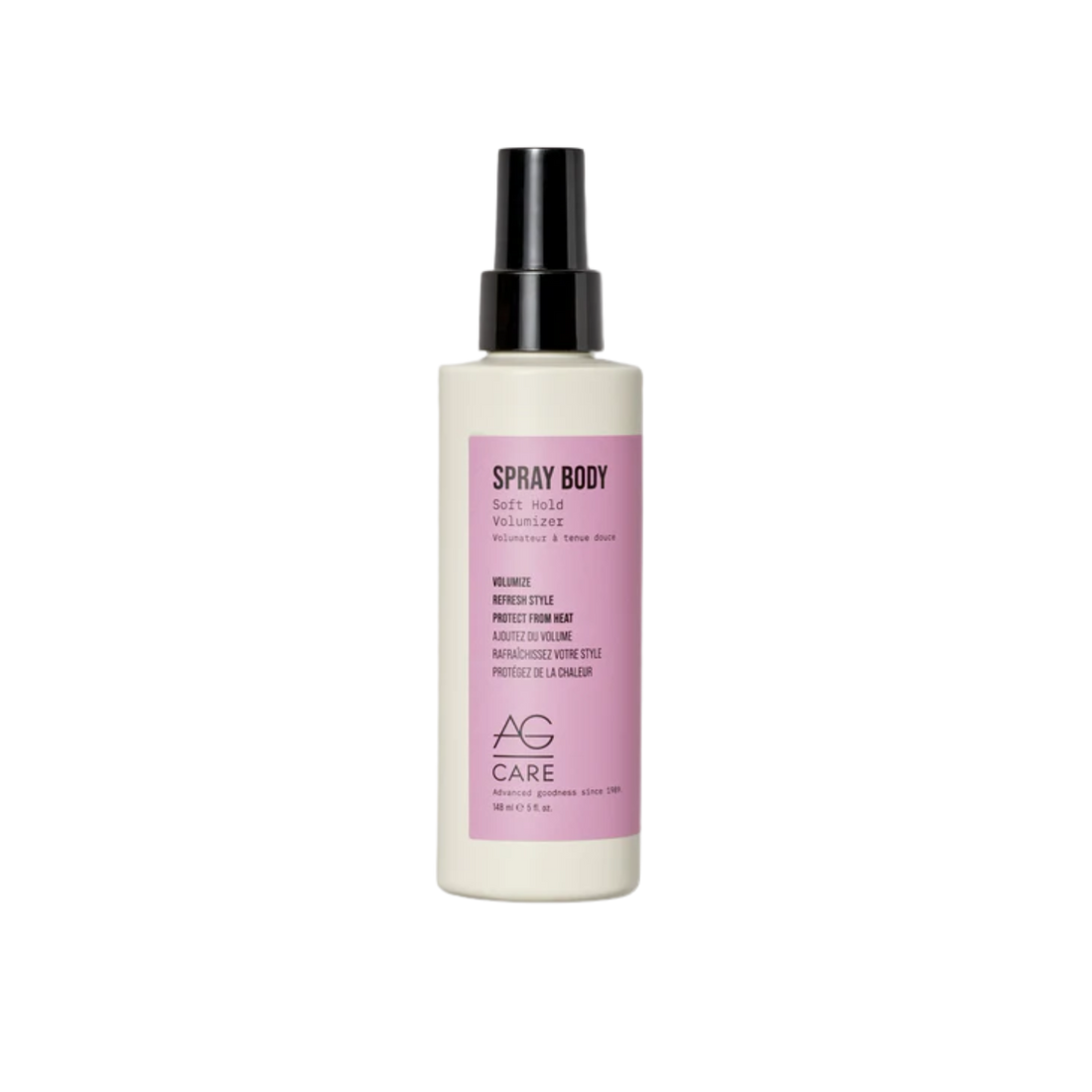 Flacon de AG Care Spray Body Soft Hold Volumizer, cheveux avec volume naturel en arrière‑plan