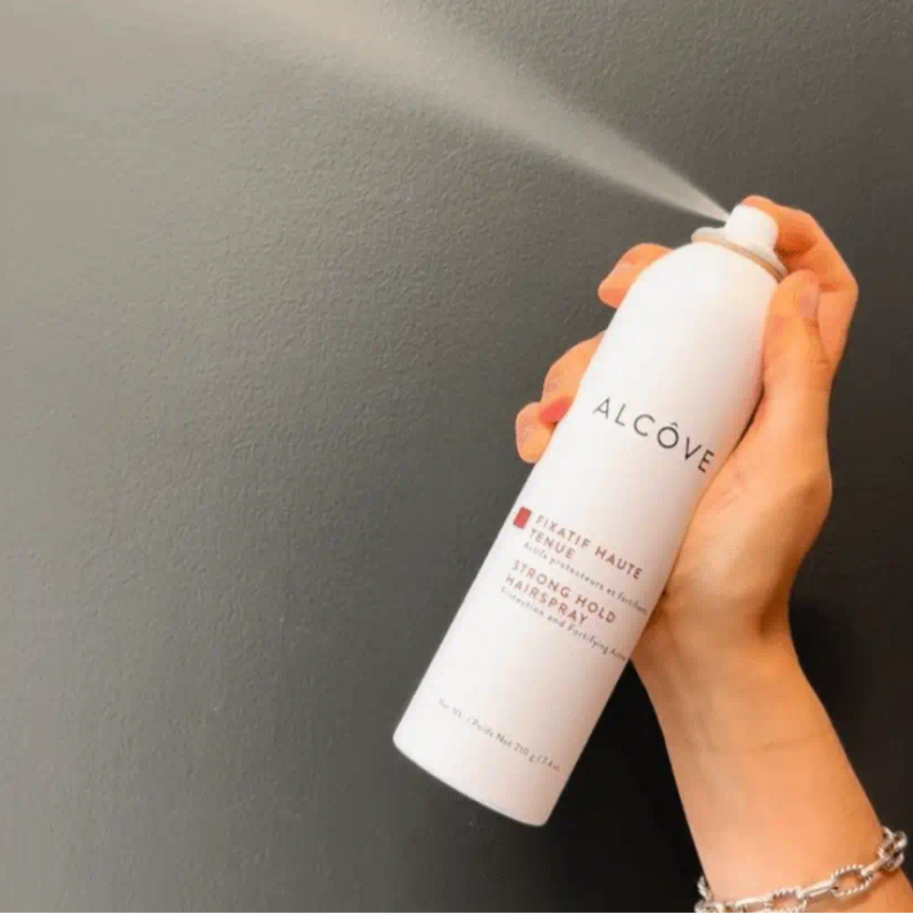 “Spray Fixatif Alcôve forte tenue – flacon aérosol coiffage durable”