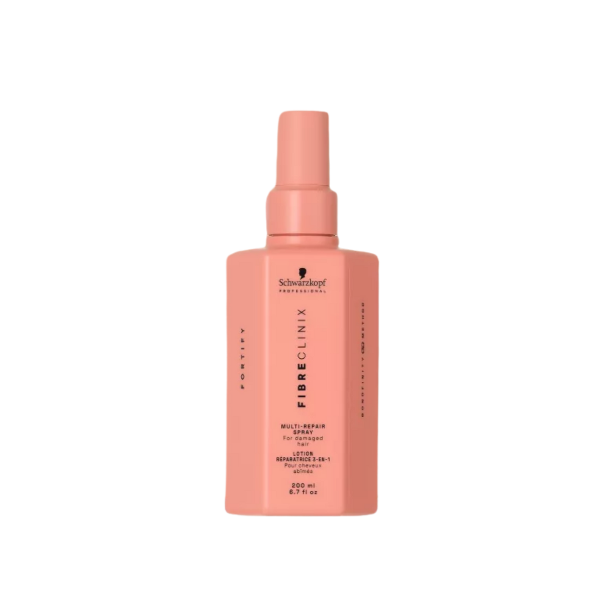 Spray réparateur Fibre Clinix Fortify Multirepair pour cheveux abîmés, démêlant, renforçant et protecteur thermique.