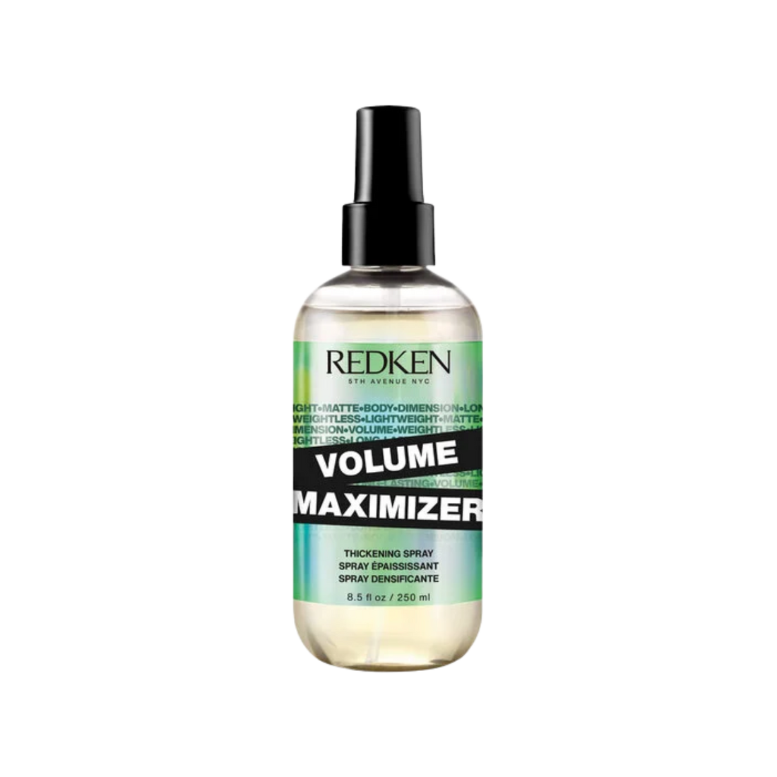 Flacon spray 250 ml du Volume Maximizer Redken posé sur fond neutre.