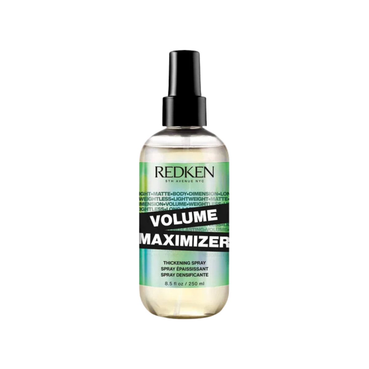 Flacon spray 250 ml du Volume Maximizer Redken posé sur fond neutre.