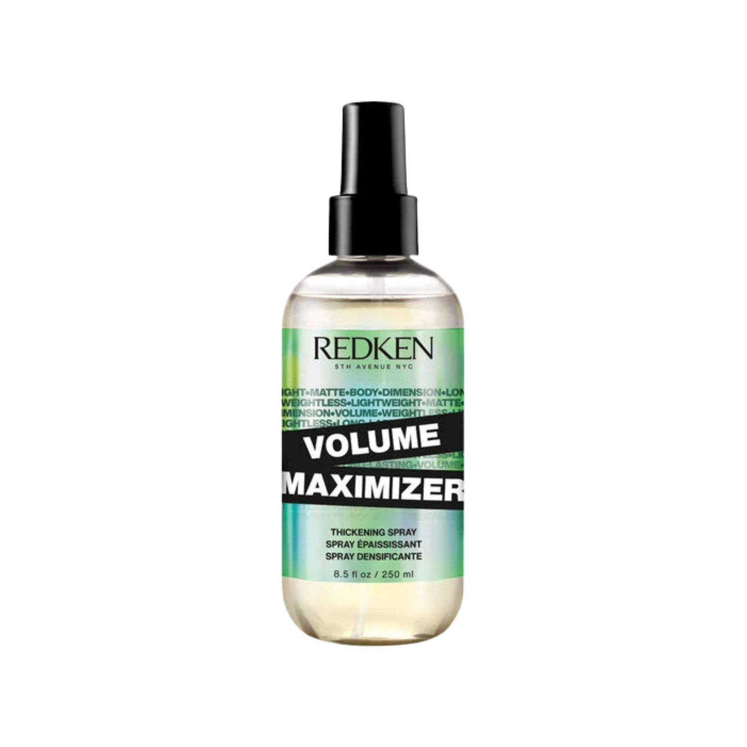 Flacon spray 250 ml du Volume Maximizer Redken posé sur fond neutre.