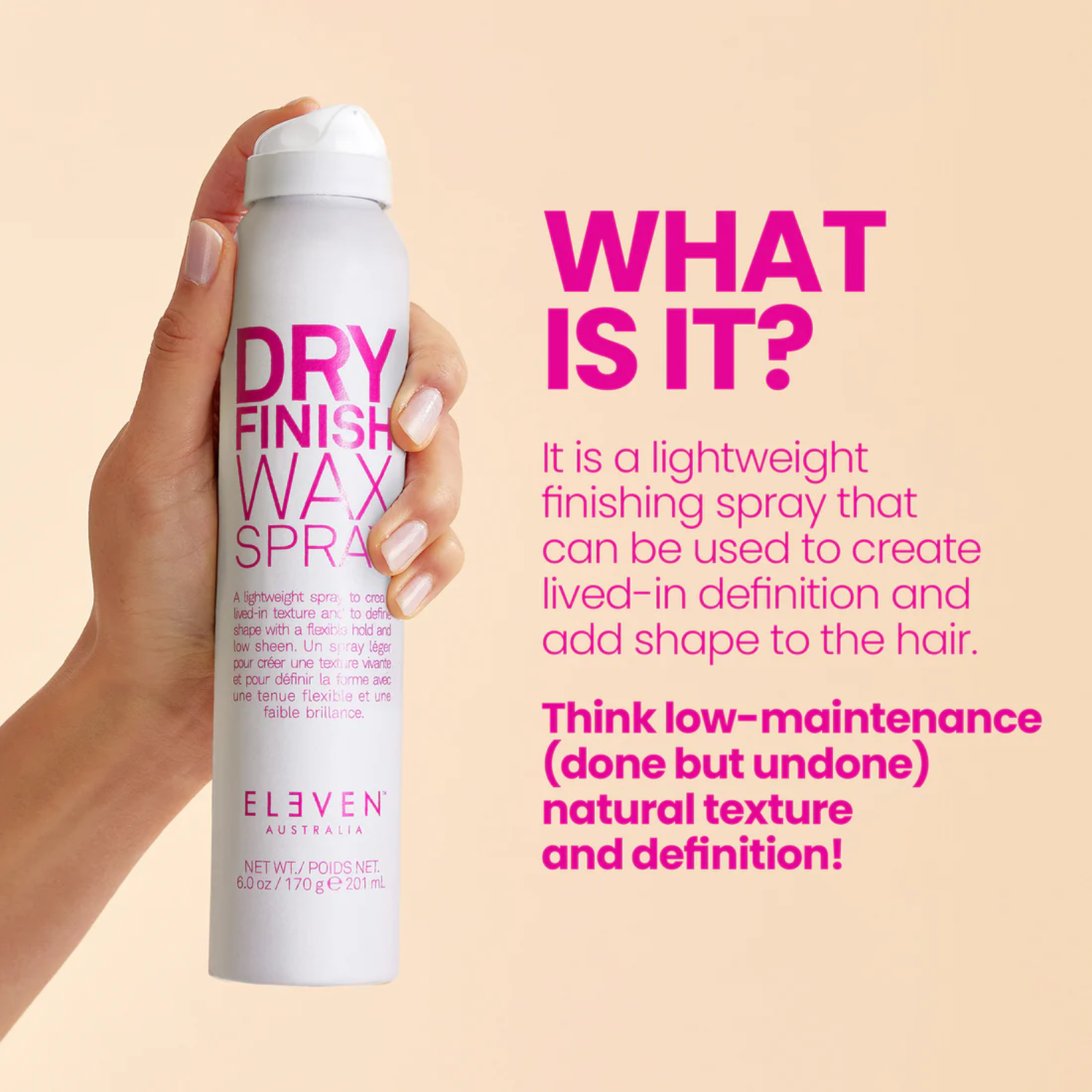 Flacon ELEVEN Dry Finish Wax Spray – spray finition cire légère effet texturé