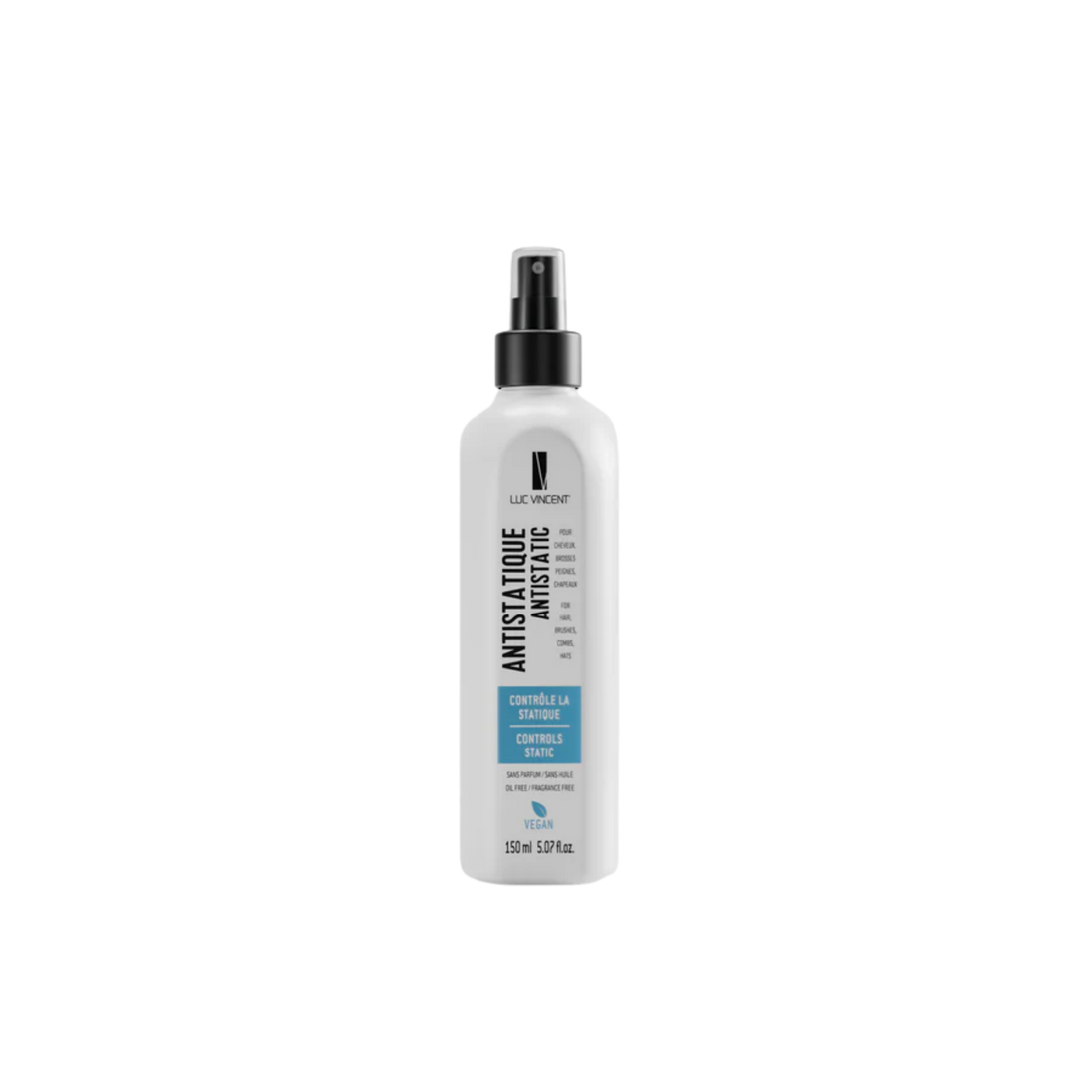 Spray antistatique Luc Vincent 150ml pour cheveux éliminant l’électricité statique et les frisottis pour une chevelure lisse et disciplinée
