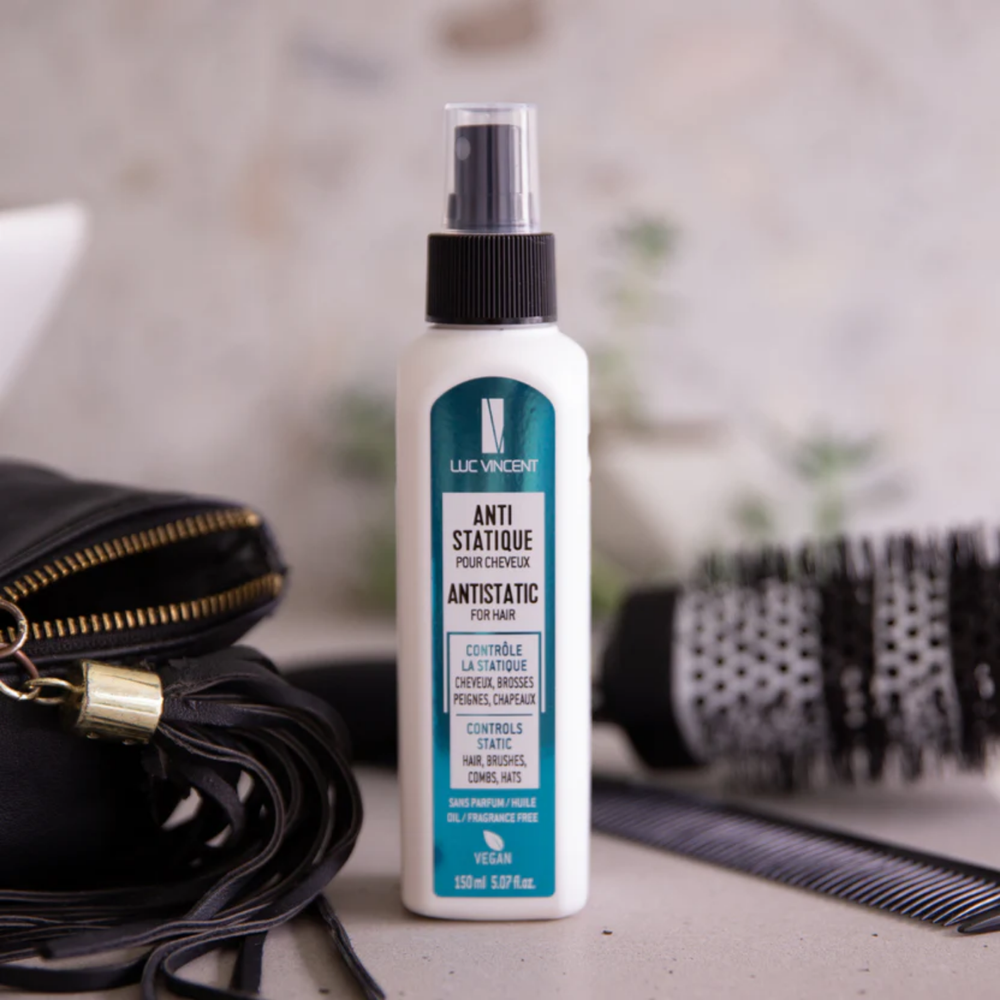 Spray antistatique Luc Vincent 150ml pour cheveux éliminant l’électricité statique et les frisottis pour une chevelure lisse et disciplinée