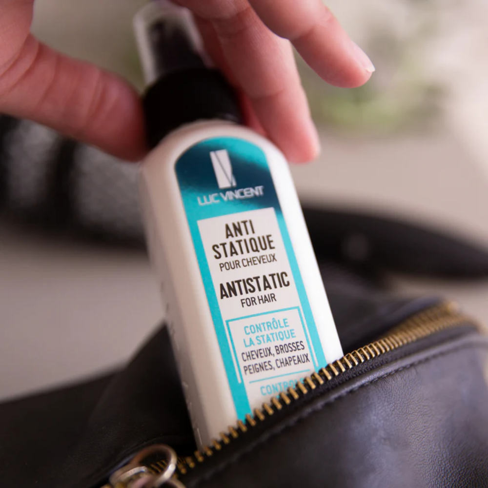 Spray antistatique Luc Vincent 150ml pour cheveux éliminant l’électricité statique et les frisottis pour une chevelure lisse et disciplinée