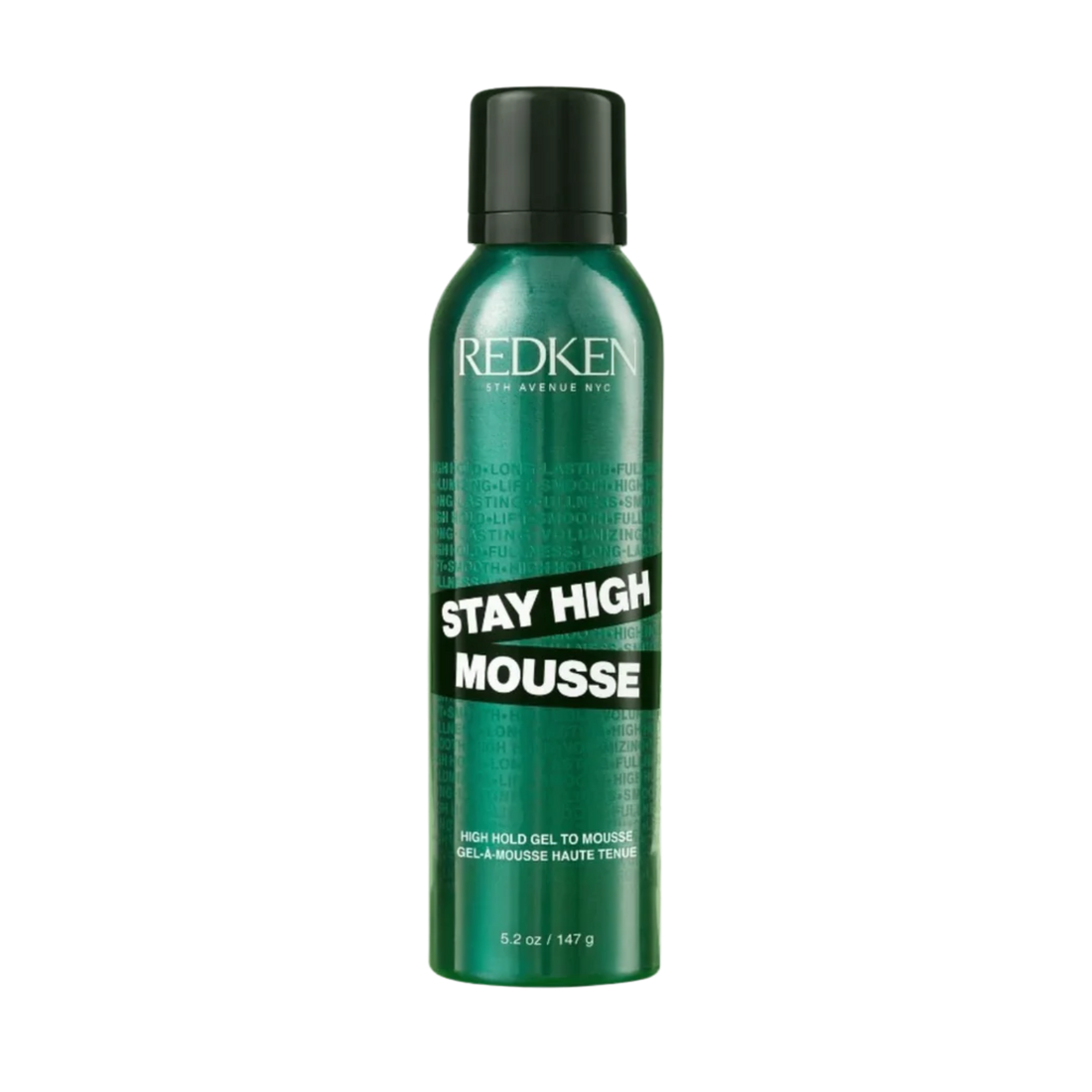 Flacon de Stay High Mousse Redken gel‑to‑mousse sur fond neutre.