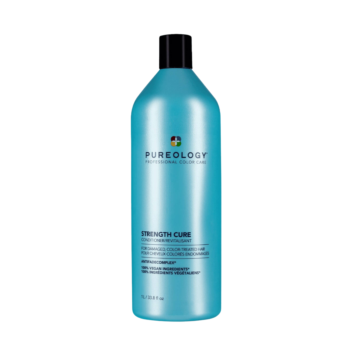 Flacon de Strength Cure Conditioner de Pureology sur fond neutre, avec bouchon visible.