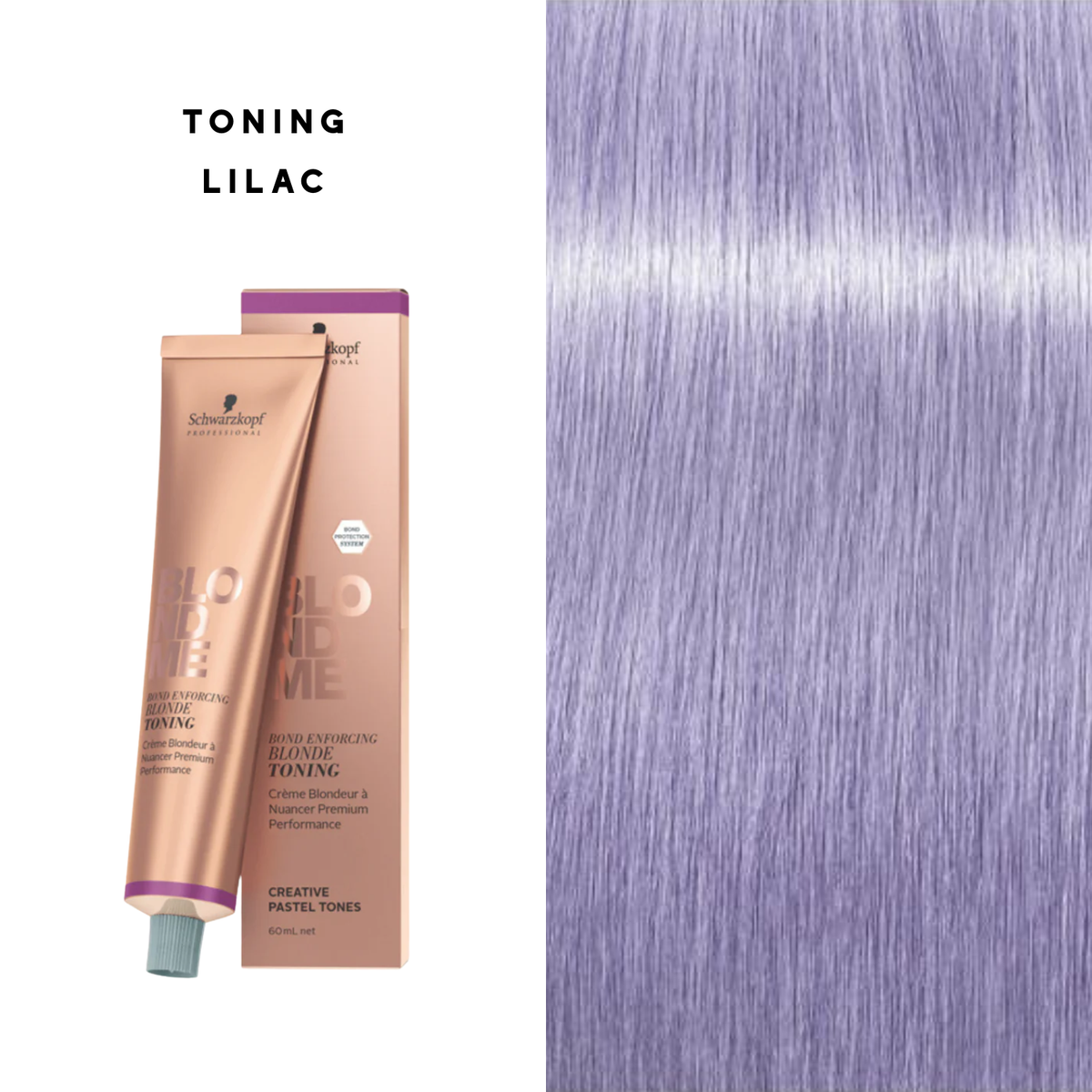 Tube de coloration BLONDME de Schwarzkopf avec mèche de cheveux blond [description de la nuance], résultat professionnel lumineux.